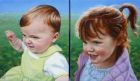 &#039;Lulu &amp; Ella Higginson&#039; oil on two canvases - each canvas 5&quot; x 6&quot; Private collection (commission)