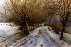 &#039;Willow walk in Snow&#039; watercolour 10&quot; x 7&quot; private collection.